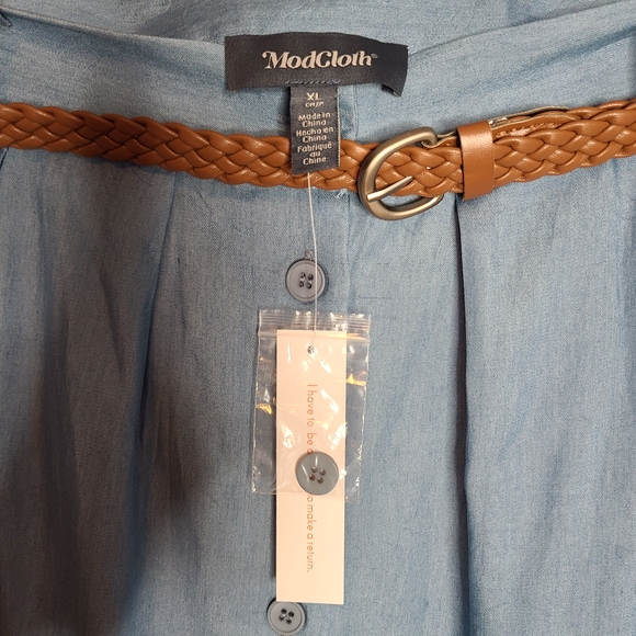 Modcloth Light Blue A-Line Skirt with Brown Belt - Picture 6 of 7
